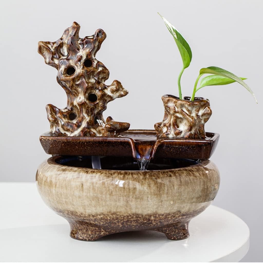 HIHELO Desktop Fountain Tabletop Fountain Living Room Small Flowing Water Ornament Home Indoor Fountain Office Desktop Decoration Water Fountain Outdoor (Color : A)