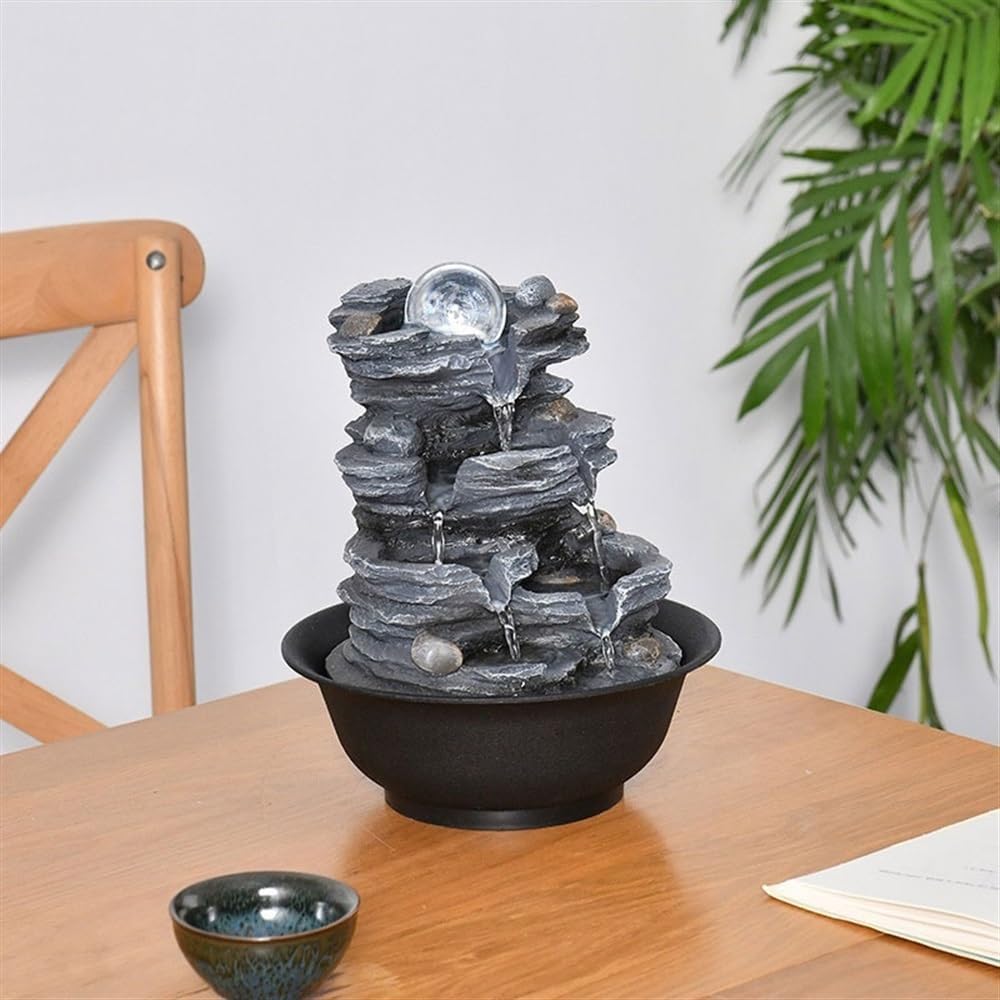 GLigeT Tabletop Fountain Small Rockery Office Desktop Running Water Ornaments Fortune Feng Shui Ball Fountain Circulation Water Features Water Fountain Decor