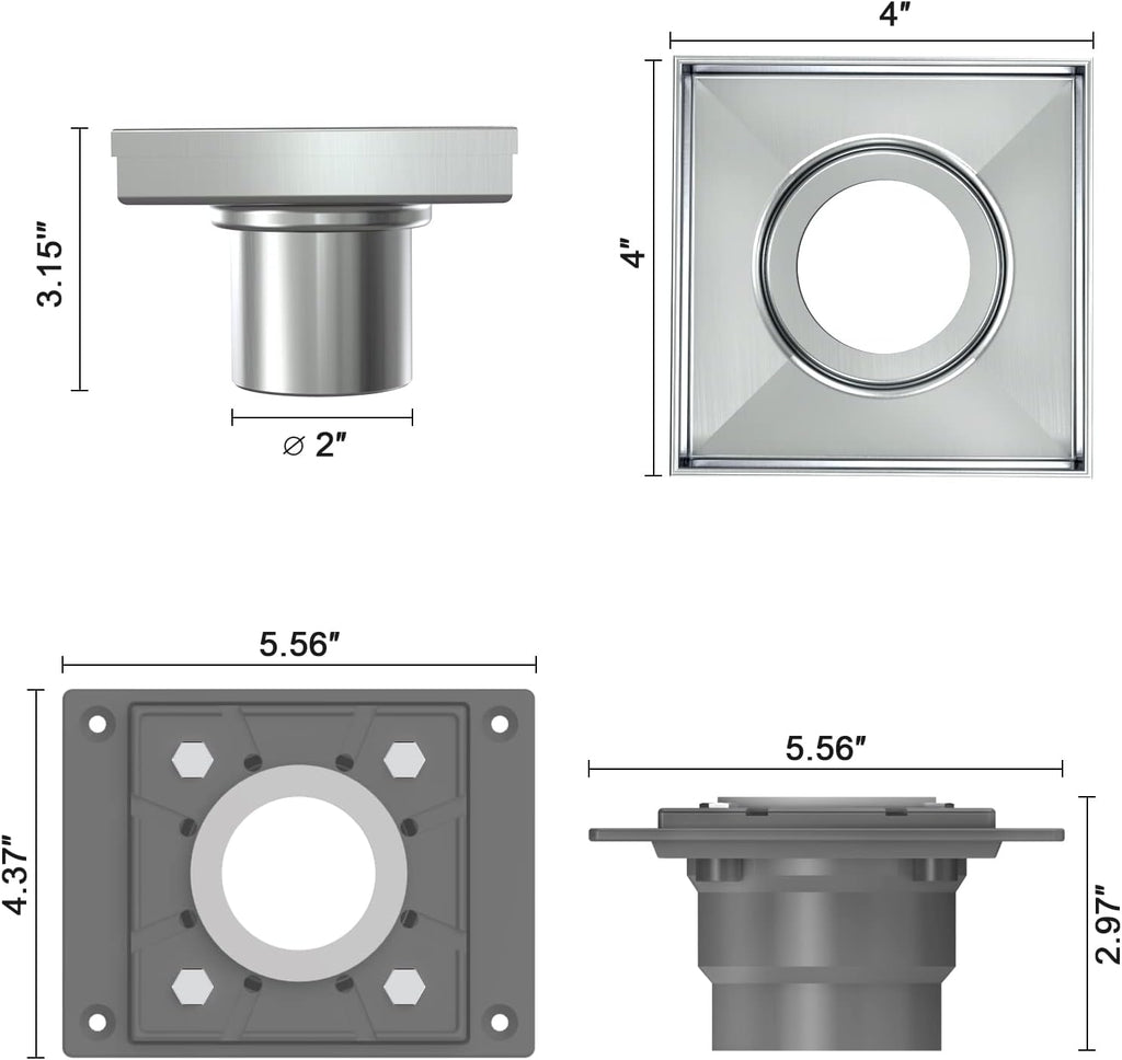 Shower System Set Faucet with 4 Inch Shower Drain, 10' Shower Faucet Set for Bathroom Luxury Rain Mixer Combo Set Wall Mounted Rainfall Square Shower Head Linear Shower Drain (4 inch, Brushed Nickel)