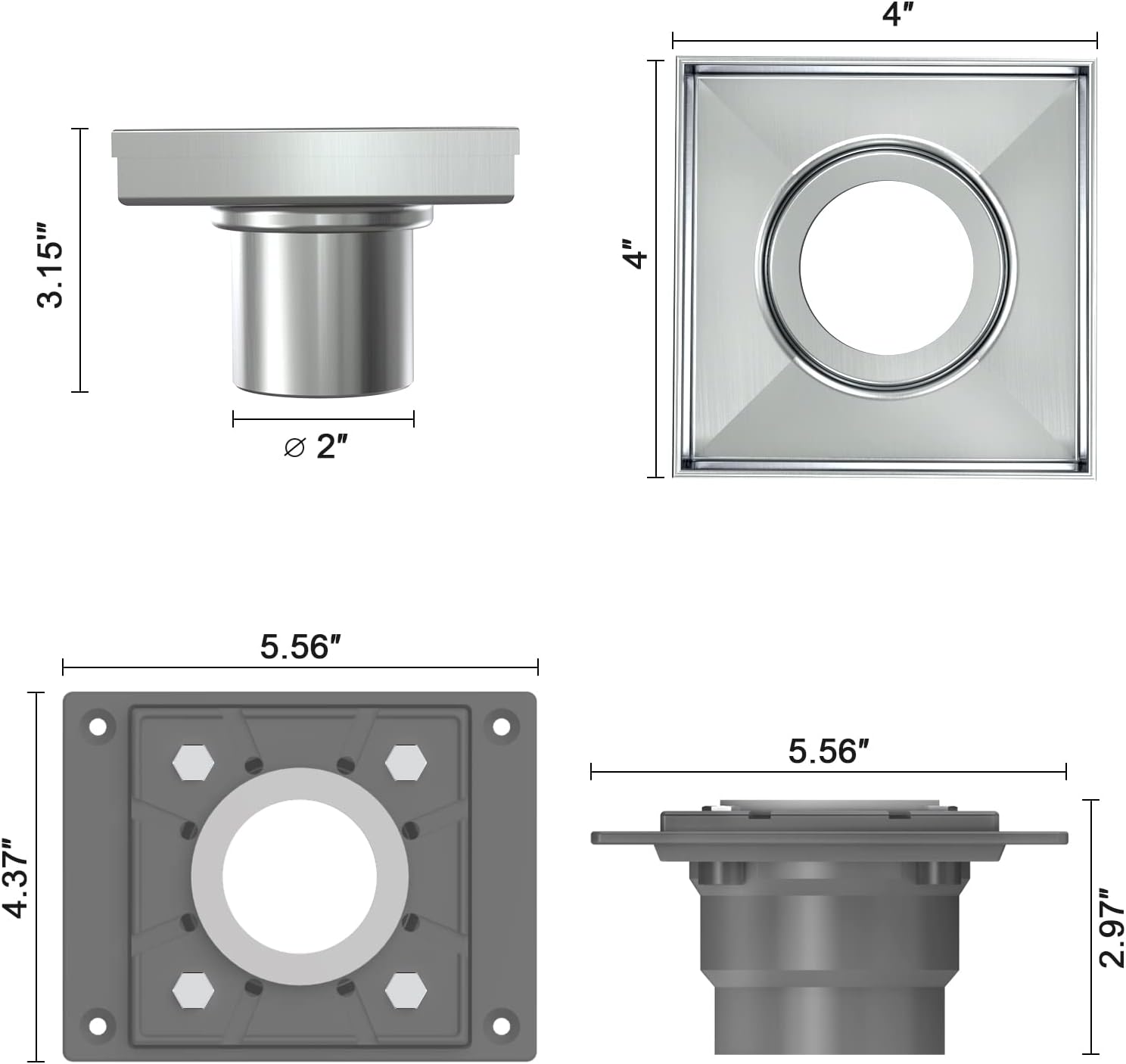 Shower System Set Faucet with 4 Inch Shower Drain, 10' Shower Faucet Set for Bathroom Luxury Rain Mixer Combo Set Wall Mounted Rainfall Square Shower Head Linear Shower Drain (4 inch, Brushed Nickel)