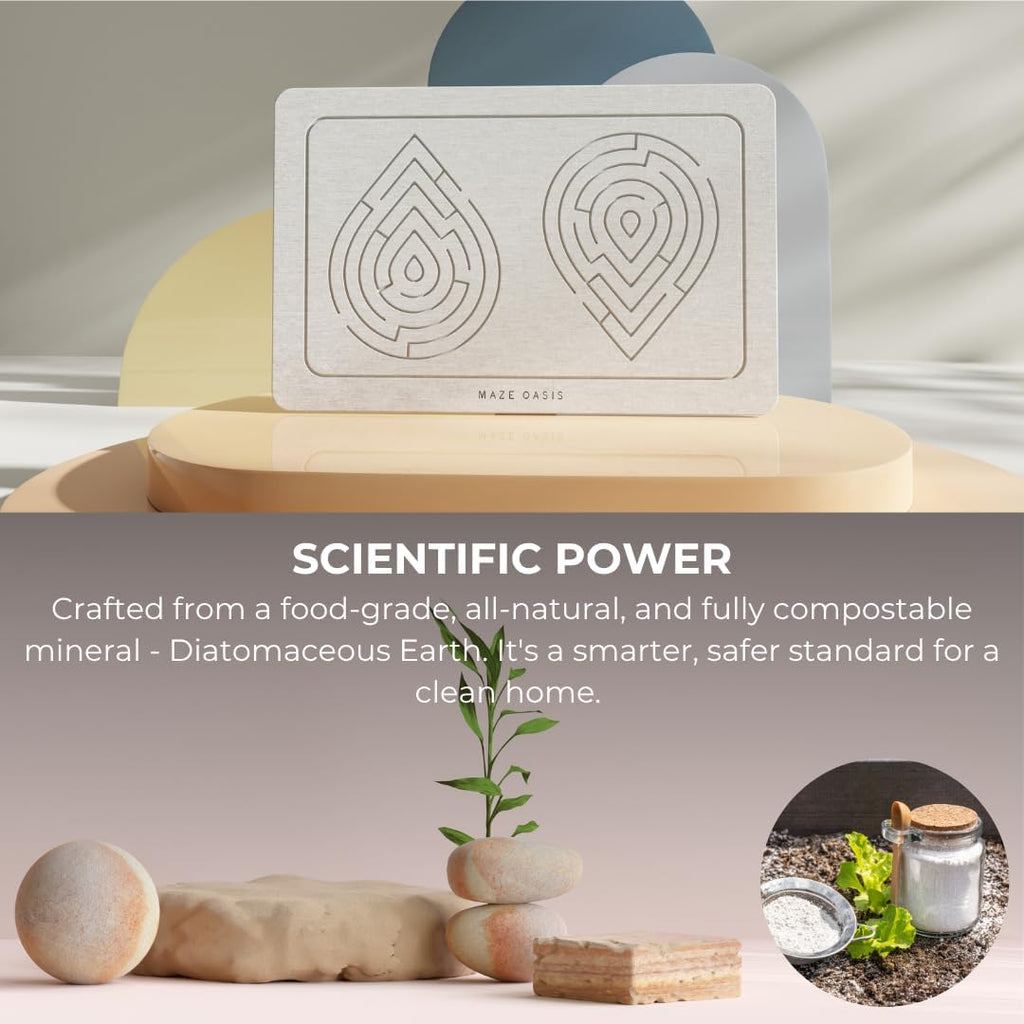 5X Faster Drying - Premium Bathroom Mat Set (2 Pack) [The Dry Home System] – Stone Bath Mats for Bathroom & Dish Drying Mat Stone – Non Slip Diatomaceous Earth – Zen Sterling