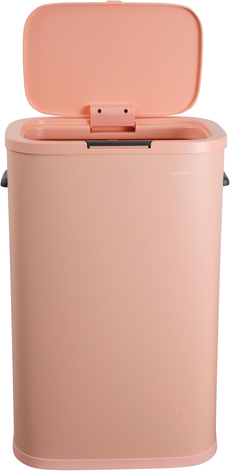 happimess HPM1017G Tammi Kitchen 14.5-Gallon Slim Metal Push Button Trash Can for Home, Kitchen, Laundry Room, Office, Bedroom, Bathroom, Flamingo Pink