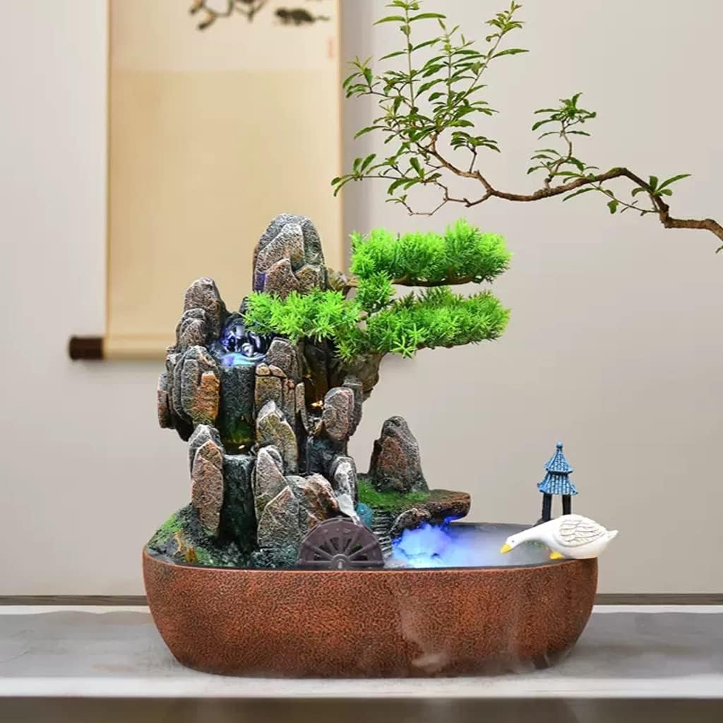 HIHELO Tabletop Fountain Tabletop Fountain Resin Alpine Flowing Water Fountain Living Room Decoration Waterscape Ornament Office Lucky Decoration Indoor Fountain (Color : with Nebulizer)
