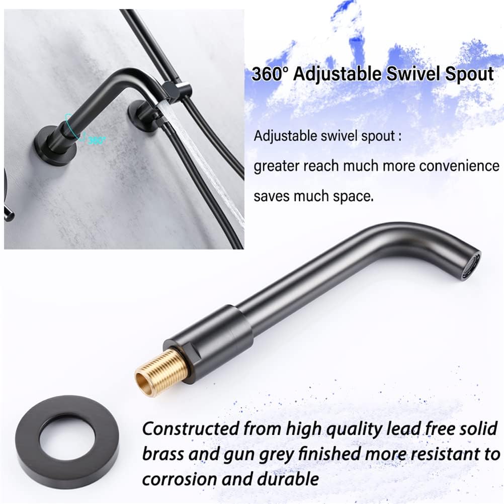 Bathtub Faucet with Shower, Tub Taps Hot and Cold Bathroom Faucet Brushed Brass Shower Faucet Diverter, with Wall Mount Spout Handheld Hose Bathtub Filler Mixer Tap Set, Gray