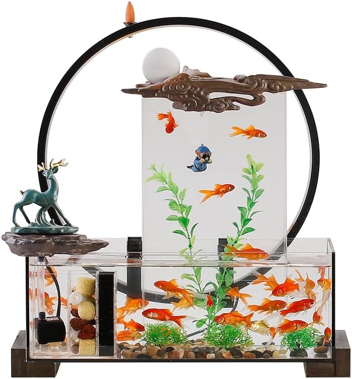 GUERNSEY Tabletop Fountain Tabletop Fountain Creative Fish Tank Rockery Water Fountain Ornaments Home Living Room Desktop Decoration Indoor Fountain