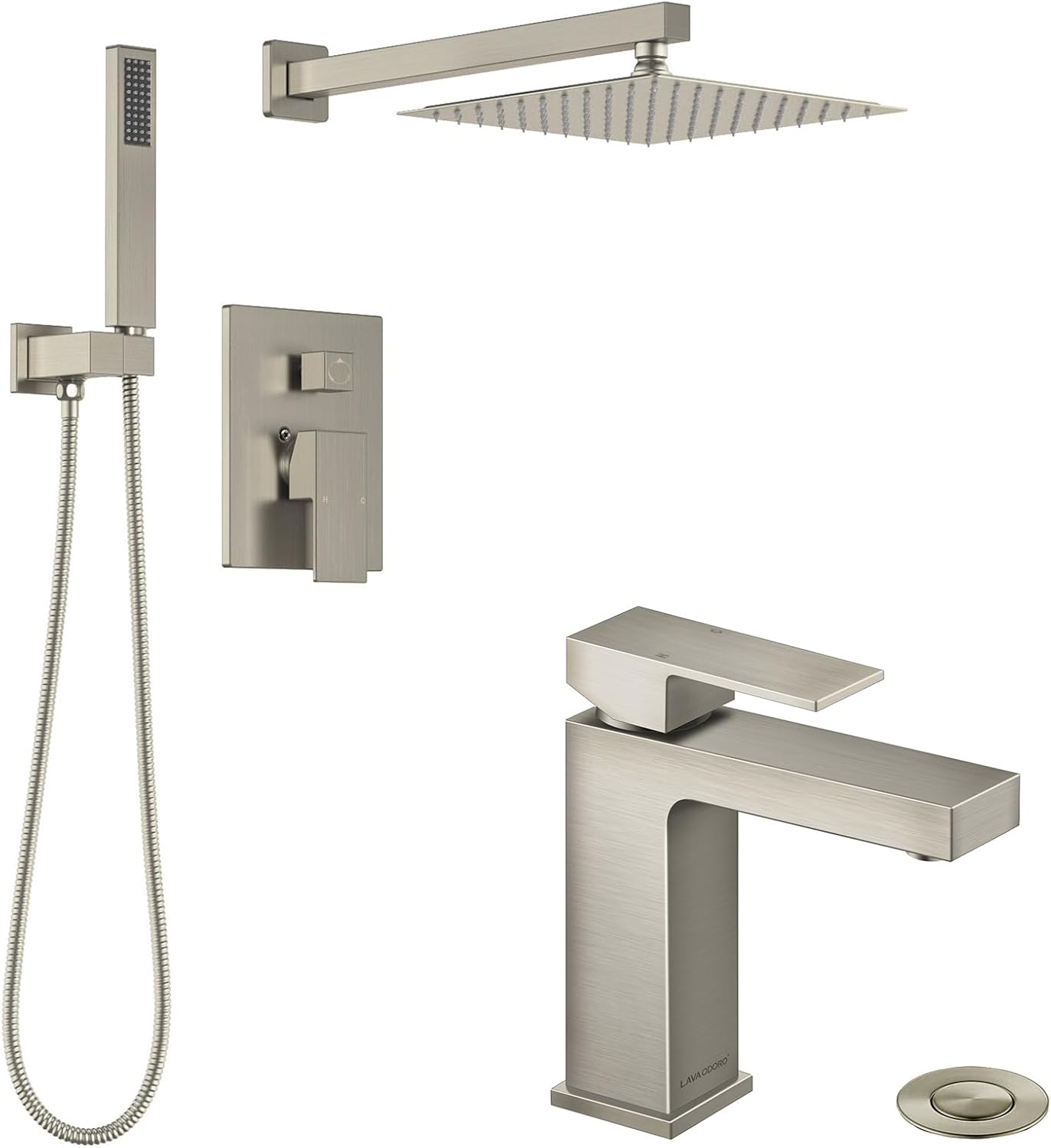 Lava Odoro Shower Faucet and Bathroom Faucet Set, Shower Faucet Combo, Brushed Nickel