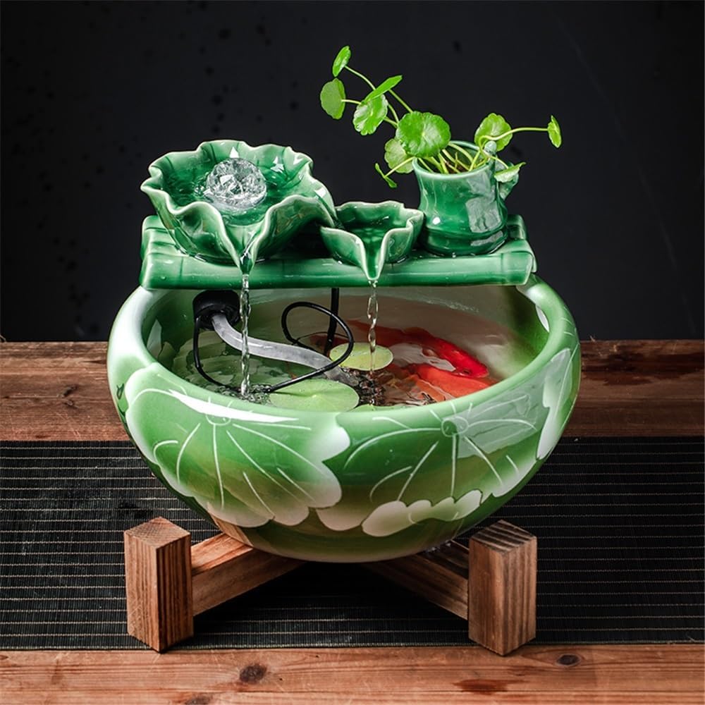 Tabletop Feng Shui Ornament Ceramic Desktop Fish Tank Tabletop Fountain Water Feature Office Decor Decor(Large)