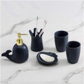 Soap Dispenser Decoration Bath Accessory Set 5 Piece Ceramic Bath Accessory Set Includes Liquid Soap or Lotion Dispenser Kids Whale Bathroom Design Blue (Color: Navy Blue A) Soap Dispenser