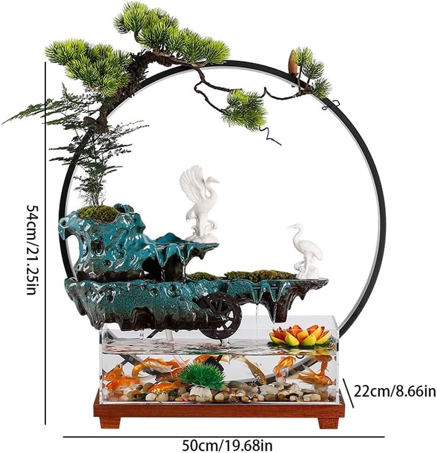 GUERNSEY Tabletop Fountain Simple Home Fountain Fish Tank Water Ornaments Ecological Fish Tank Study Desk Fountain Decoration Indoor Fountain