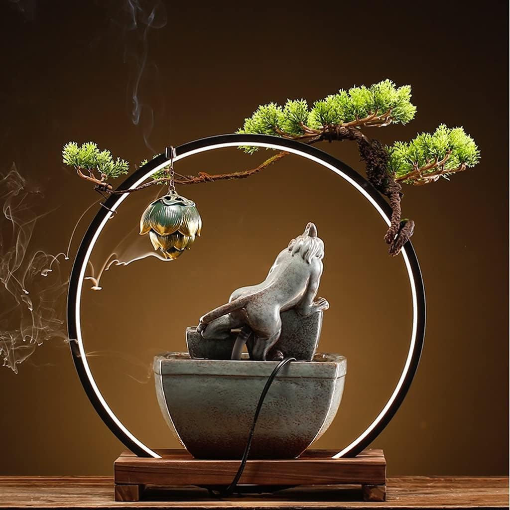 Tabletop Indoor Water Fountain Tabletop Fountain with LED Light, Indoor Water Fountain Decor Tabletop Relaxation Waterfall Feature for Home Office Decor Natural Waterfall for Home Décor
