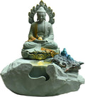 Zen Buddha Tabletop Fountain with LED Lights & Crystal Accents – Indoor Meditation Waterfall Feature with Cascading Water for Home, Office, Living Room or Bedroom – Free 10 Free Crystals (Style 6)