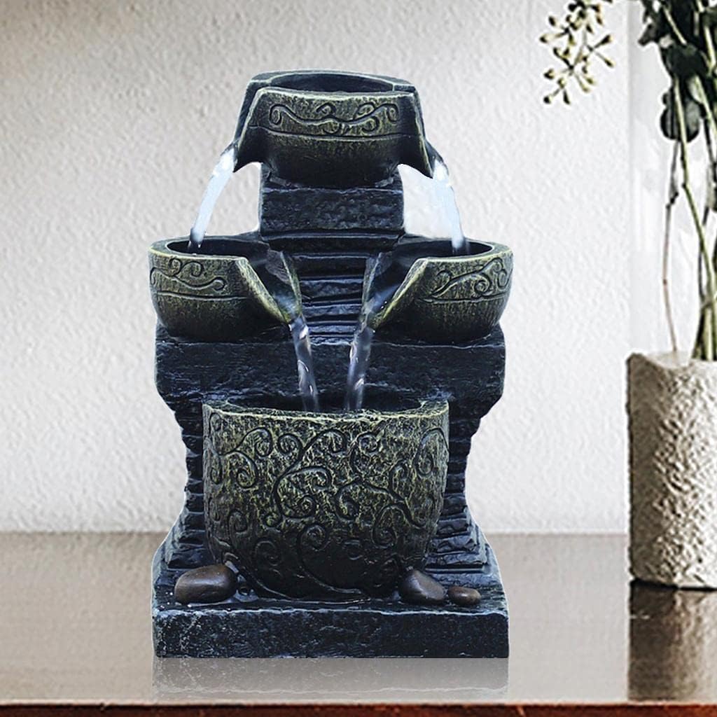 Tabletop Fountain Led Lights Resin Rockery Flowing Water Fountain Lucky Wheel Office Desktop Ornaments with Home Decoration Tabletop Water Fountain