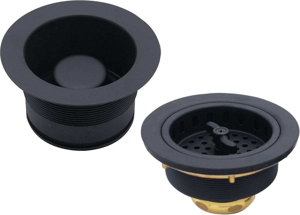 Westbrass CO2175-62 Combo Pack 3-1/2' Wing Nut Twist Style Large Kitchen Sink Basket Strainer and Waste Disposal Drain Flange with Stopper, Matte Black