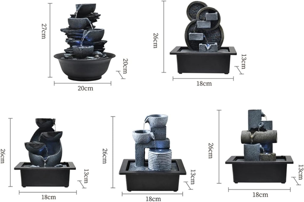 HIHELO Desktop Fountain Indoor Water Fountain Table Fountain Multi-Color LED Lights for Home Office Soothing Cascading Water Sound Layered Desktop Function Water Fountain Outdoor (Color : D)