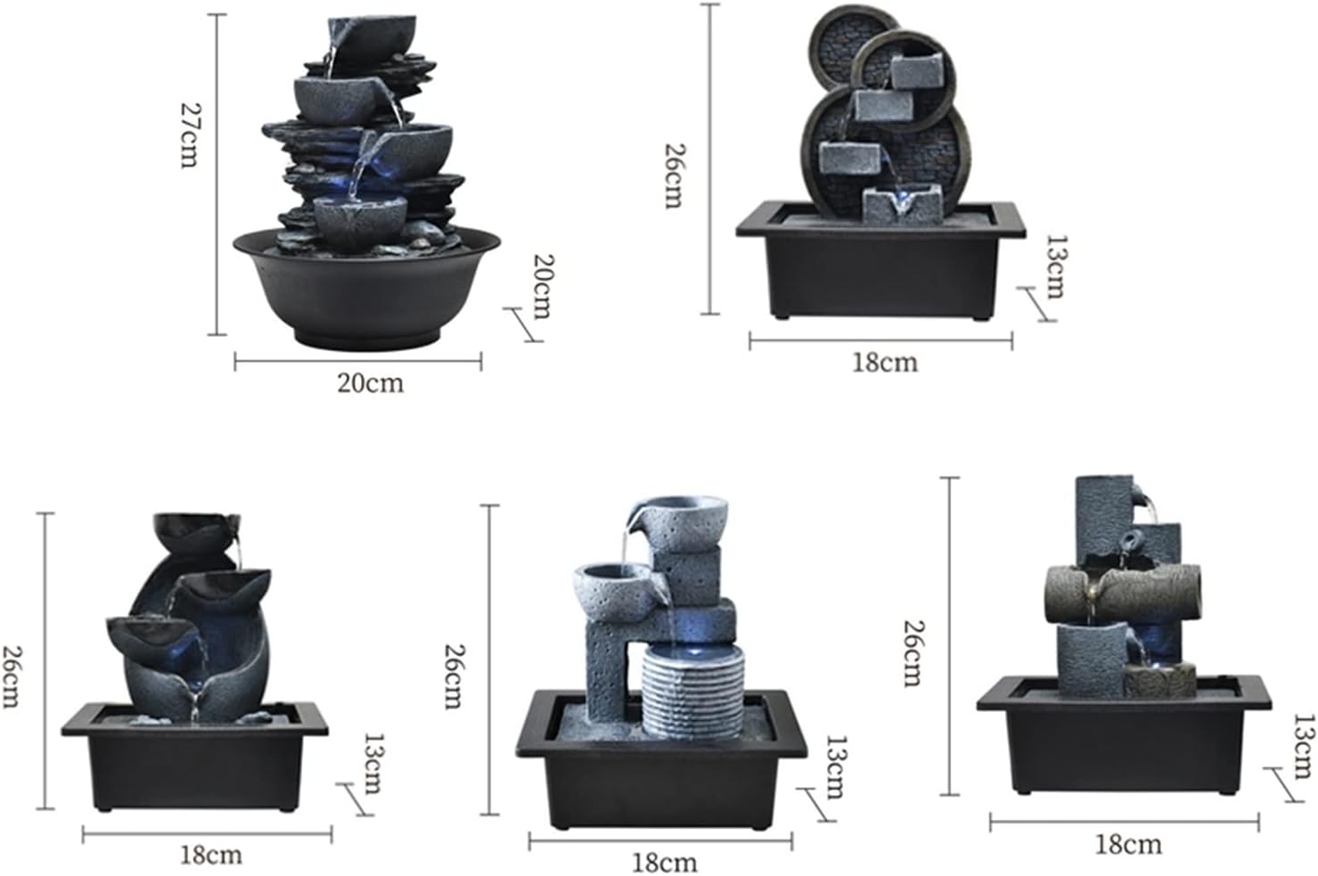 HIHELO Desktop Fountain Indoor Water Fountain Table Fountain Multi-Color LED Lights for Home Office Soothing Cascading Water Sound Layered Desktop Function Water Fountain Outdoor (Color : D)