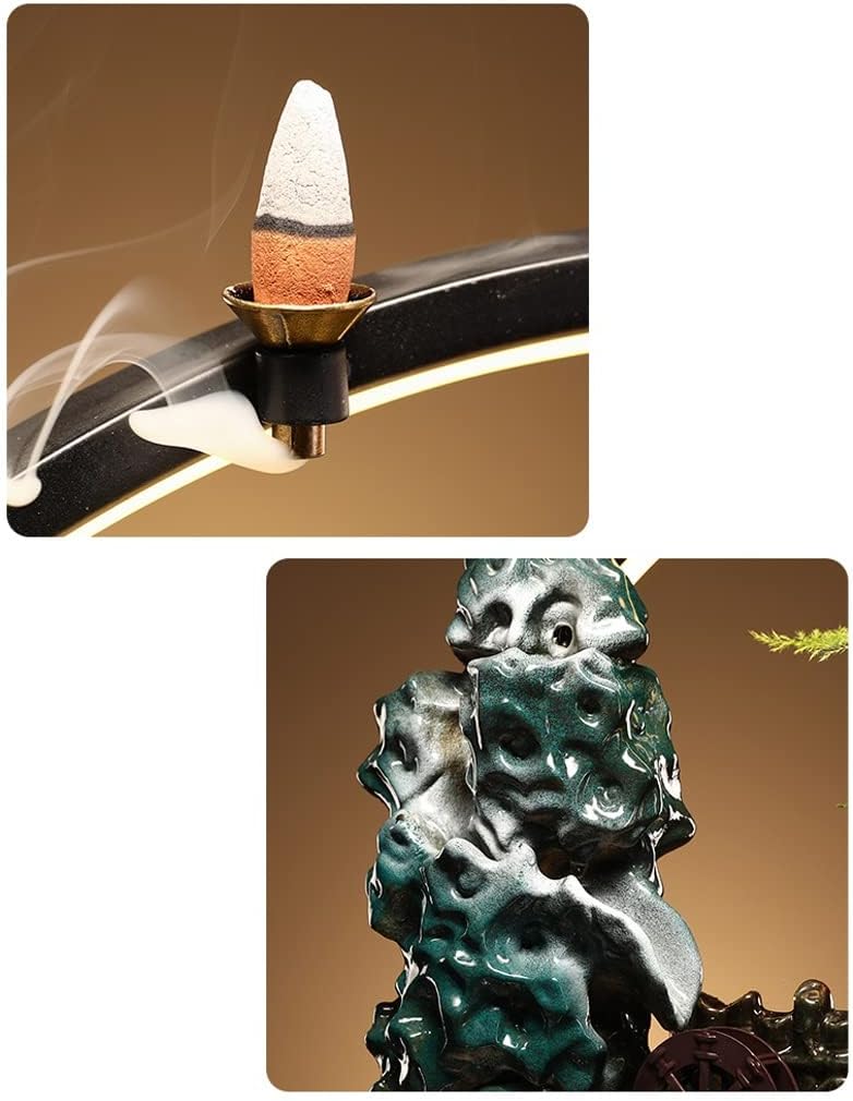 HIHELO Desktop Fountain Tabletop Fountain Ceramic Waterfall Fountain with Lamp Ring and Fish Tank Tabletop Flowing Water Decoration Office Home Decoration Water Fountain Outdoor (Color : A)