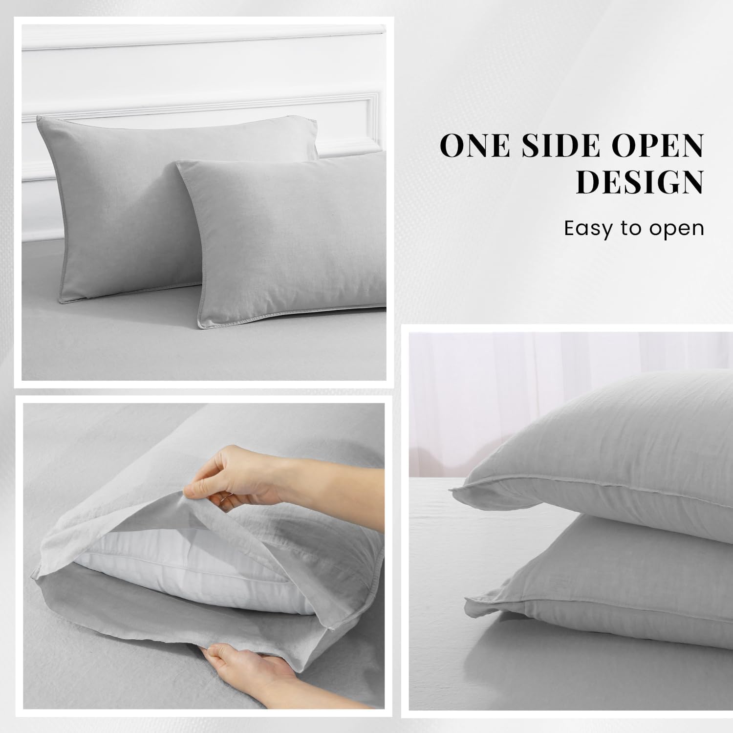 S VICTORY SYMBOL 100% Organic Linen Sheets Set Twin Size 3Pcs,French Natural Flax Bed Sheets(1 Pillowcase,1 Fitted Sheet,1 Flat Sheet) Breathable Bedding Set,Fog