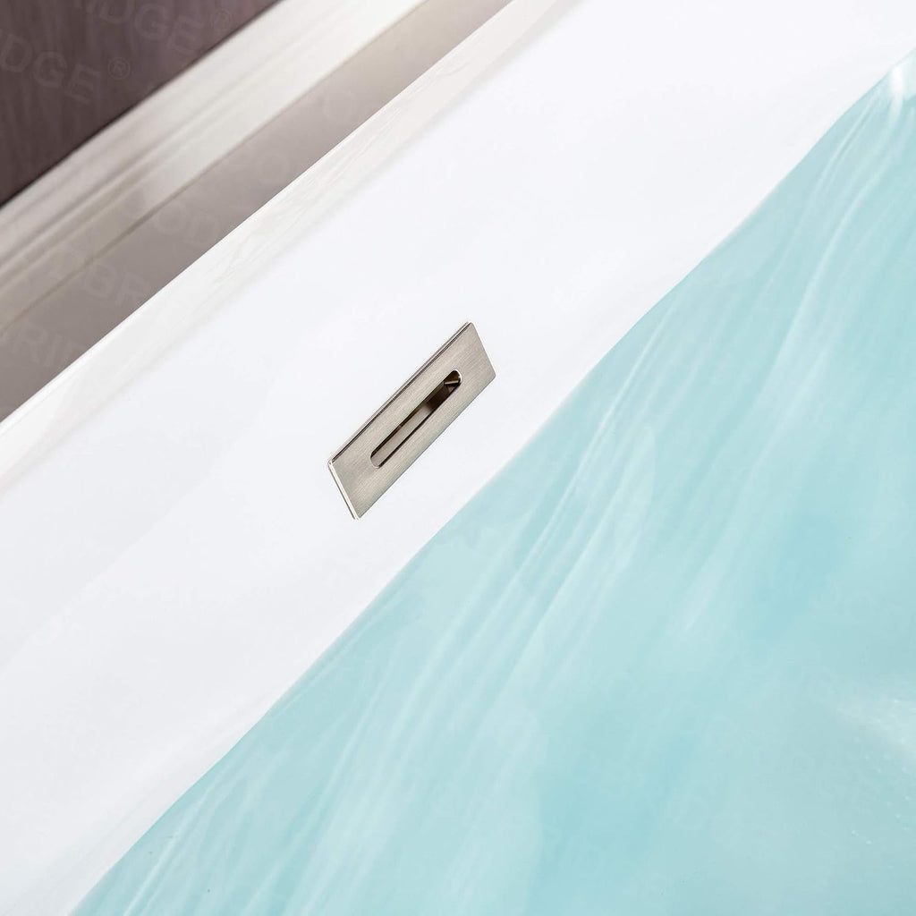 WOODBRIDGE 59' Freestanding White Acylic Soaking Bathtub with Brushed Nickel Drain and Overflow,BTS1509-B/N-Drain&O