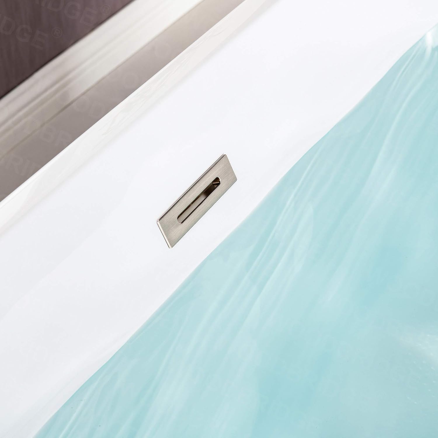 WOODBRIDGE 59' Acrylic Freestanding Bathtub Contemporary Soaking White Tub with Brushed Nickel Overflow and Drain，BTA1509 -B/N-Drain &O