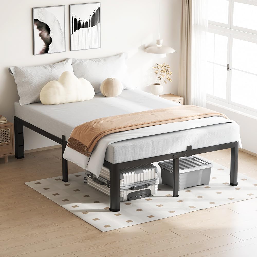 VIPSHOW 18 Inch California King Bed Frame, 3500Lbs Heavy Duty Metal Platform with Round Corner Legs Mattress Slide Stopper, Steel Slat Support No Box Spring Needed, Noise Free, Non-Slip, Easy Assembly