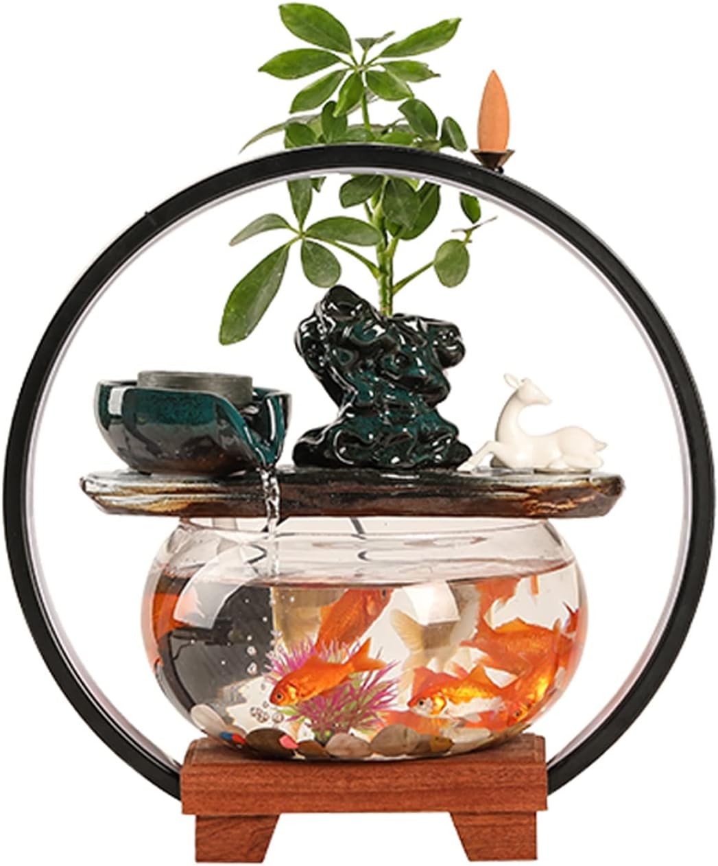 HIHELO Desktop Fountain Indoor Relax Tabletop Fountain with Glass Fish Tank, Wooden Base and LED Lights, Indoor Zen Tabletop Relax Water Feature Water Fountain Outdoor (Color : A)