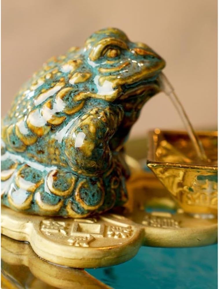 GRFIT Indoor Fountain Relaxing Ceramic Tabletop Fountain with Water Wheel and Lucky Toad Decoration Table Fountain