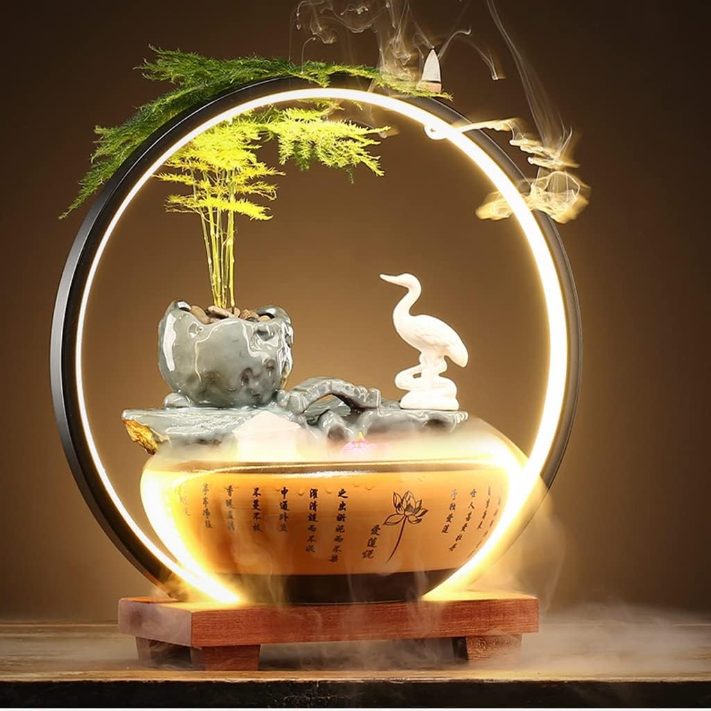 HIHELO Desktop Fountain Tabletop Fountain Chinese Ceramic Water Fountain Office Desktop Decoration Ornament Desktop Circulating Water Fountain Water Fountain Outdoor (Color : A)