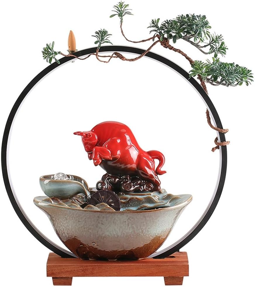 GUERNSEY Tabletop Fountain Chinese-Style Office Desktop Circulating Water Fountain Ornaments Home Living Room TV Cabinet Desktop Decorations Indoor Fountain