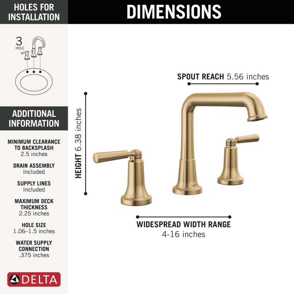 Delta Faucet Saylor Gold Widespread Bathroom Faucet 3 Hole, Gold Bathroom Faucets, Bathroom Sink Faucet with Diamond Seal Technology, Metal Drain Assembly, Champagne Bronze 3536-CZMPU-DST