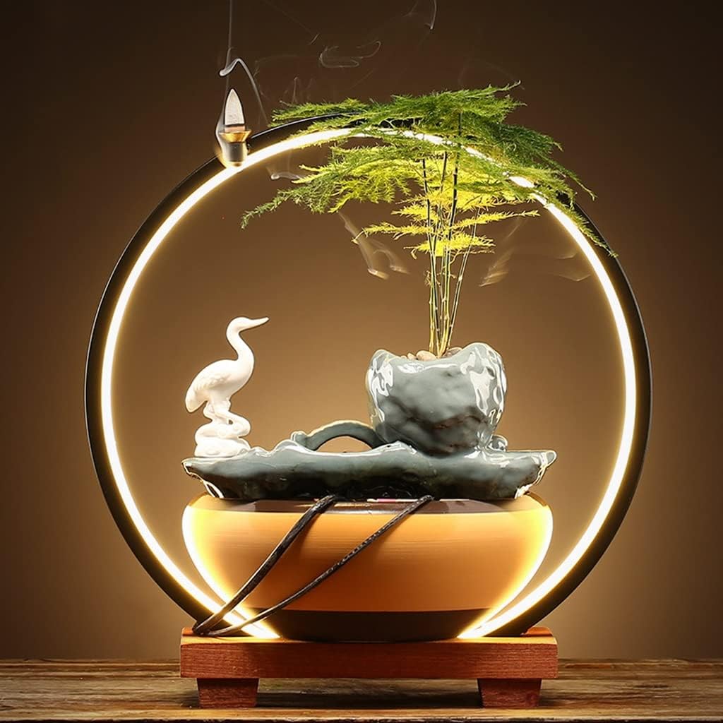 HIHELO Desktop Fountain Tabletop Fountain Chinese Ceramic Water Fountain Office Desktop Decoration Ornament Desktop Circulating Water Fountain Water Fountain Outdoor (Color : A)