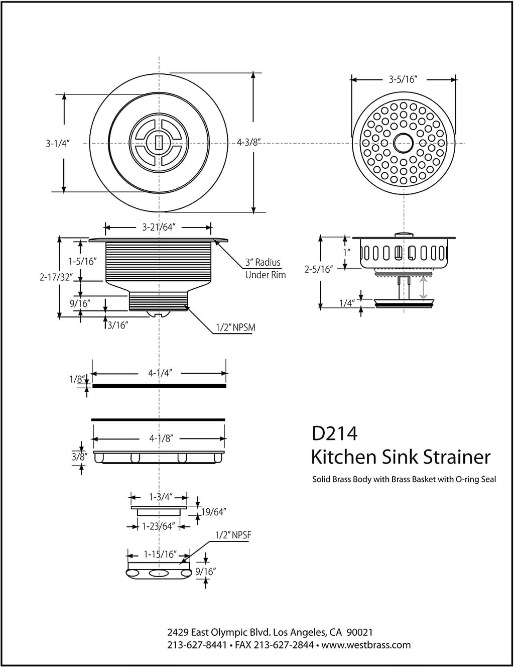 Westbrass D214-50-11 3-1/2' Post Style Large Kitchen Sink Basket Strainer, Antique Copper (50-Pack)