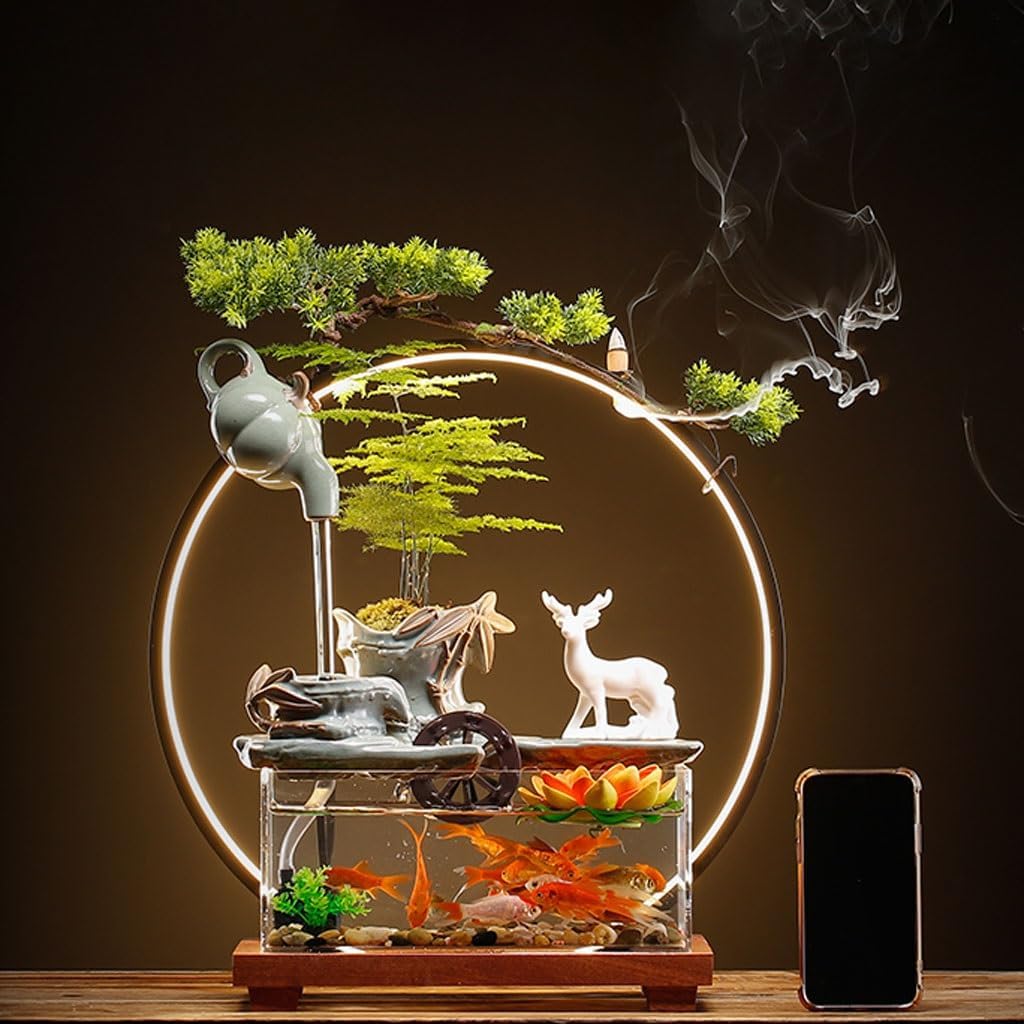 GUERNSEY Tabletop Fountain Creative Simple Water Ornaments Desktop Ceramic Fountain Home Living Room circulating Water Glass Fish Tank Ornaments Indoor Fountain
