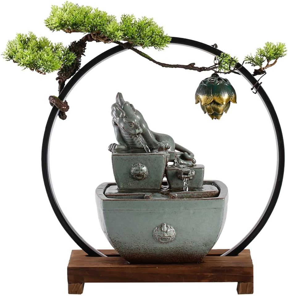 Tabletop Indoor Water Fountain Tabletop Fountain with LED Light, Indoor Water Fountain Decor Tabletop Relaxation Waterfall Feature for Home Office Decor Natural Waterfall for Home Décor