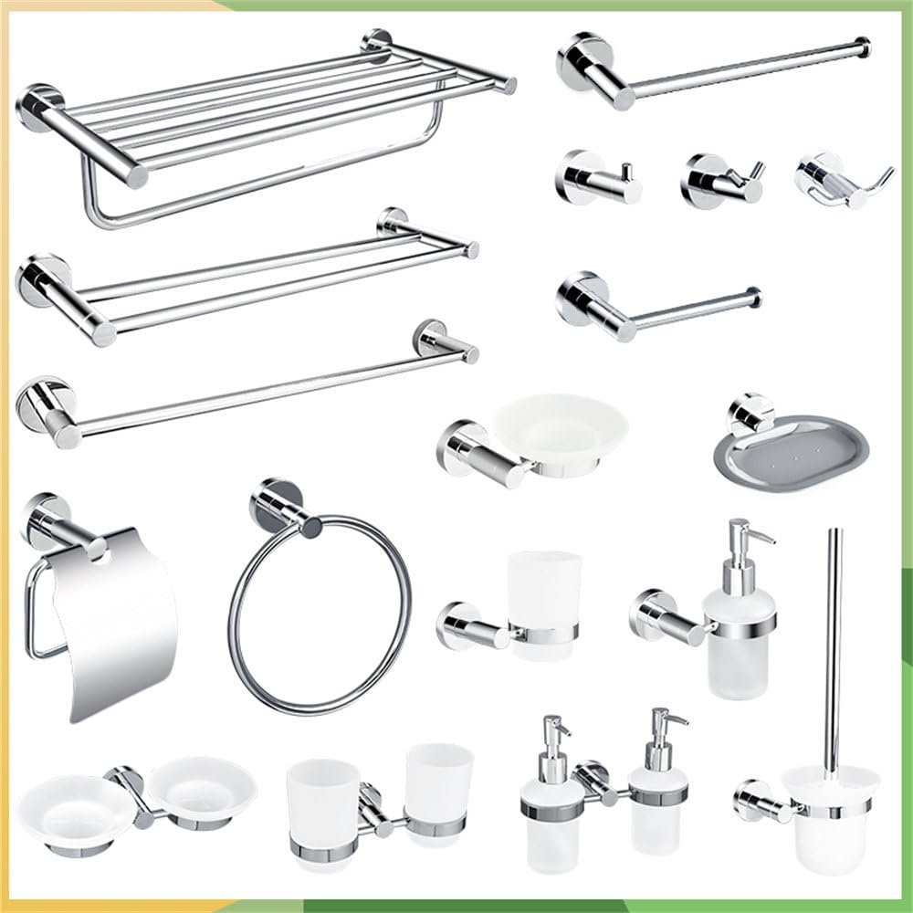 Polished Chrome Bathroom Accessories - Towel Rack, Soap Dish, Toilet Brush & Robe Hook - Modern Wall-Mounted Restrooms(2 Pcs Toilet Kit)