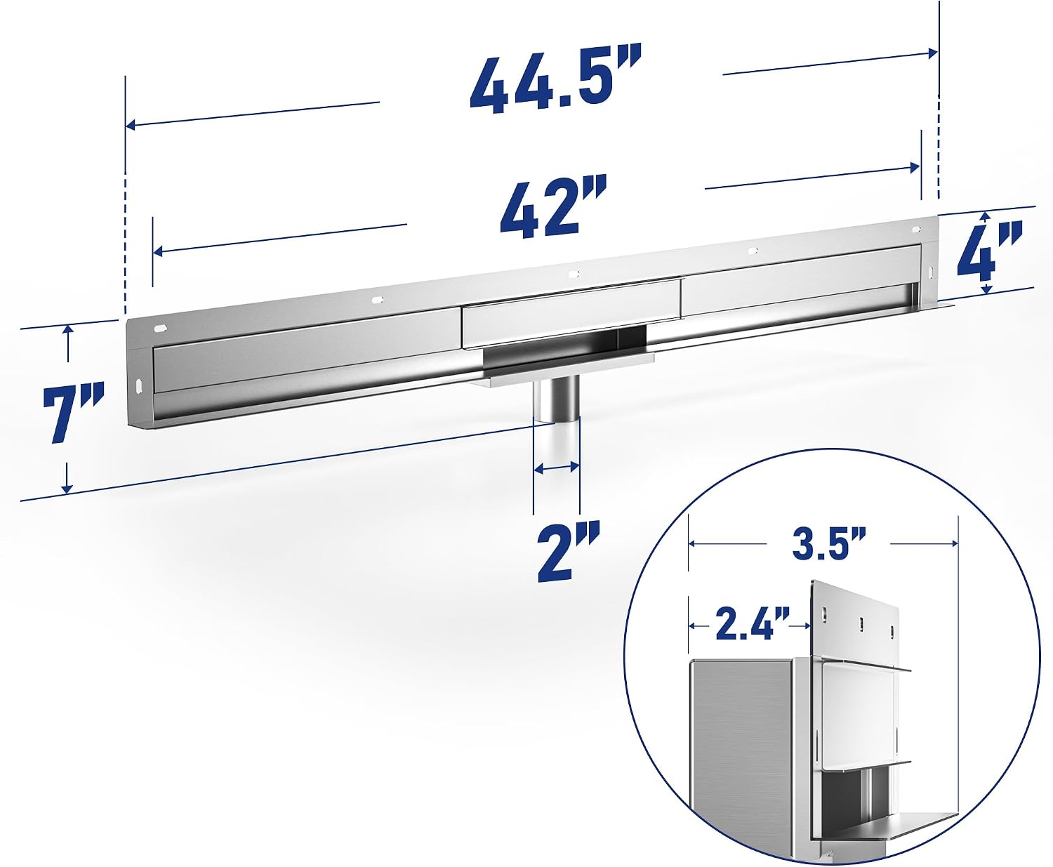 Linear Wall Drain 42'', 304 Stainless Steel Side Drain w/Tiled Grate & Hair Strainer, Brushed Tiled Shower Drain for Bathroom, CUPC Certified