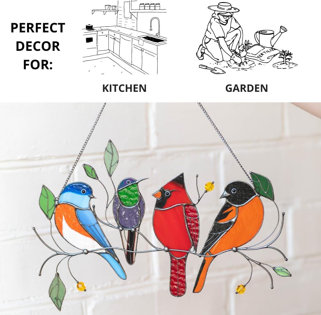 Birds Stained Glass Window Hangings Stained Glass Cardinal Suncatcher Hummingbird Gift Bluebird Art
