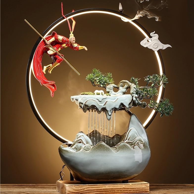 GUERNSEY Tabletop Fountain Desktop Fountain Chinese Style Office Decoration Home Accessories Porch Living Room Rockery Water Fountain Humidifier Crafts Indoor Fountain
