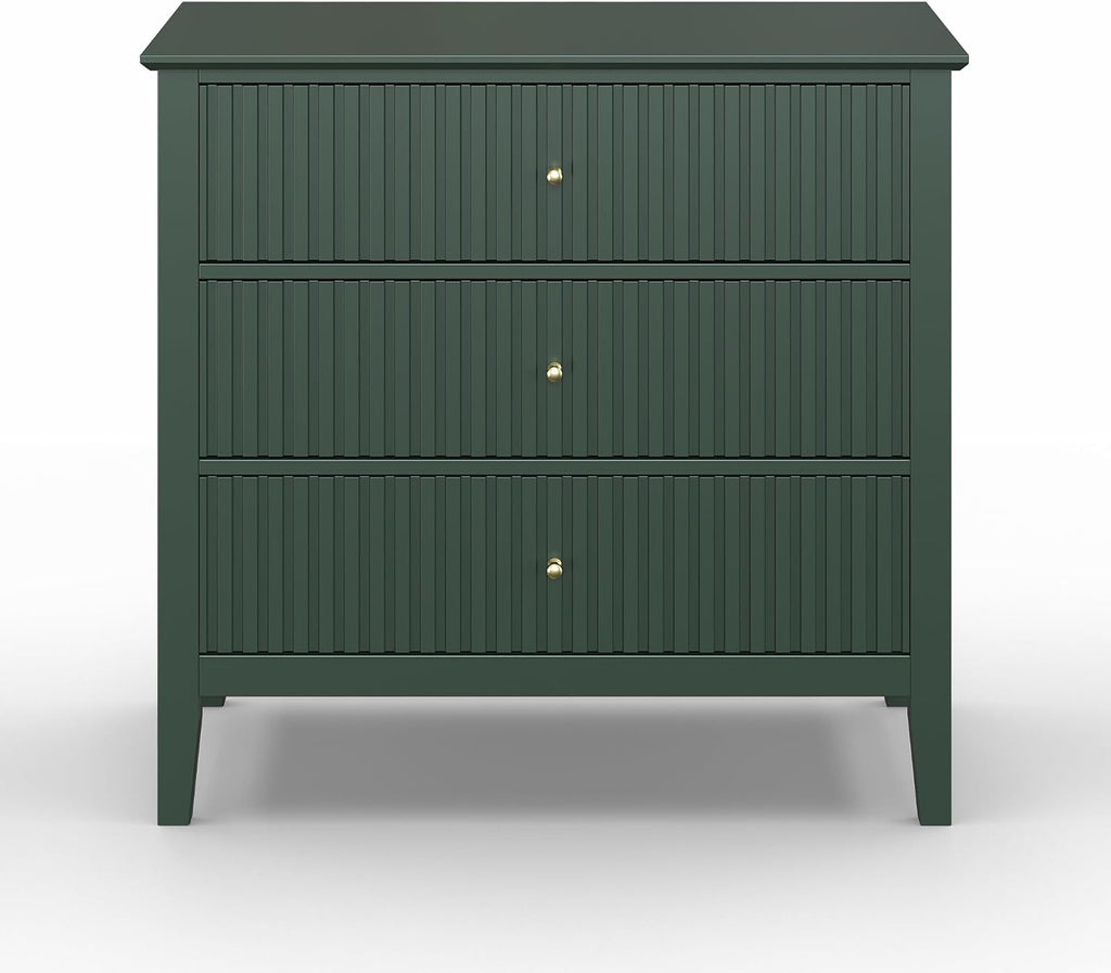 May in Color Large Green 3 Drawer Dresser, Painted 30 Inch Tall Wood Nightstand with Storage, Wide Modern Chest of Drawers with Ball Bearing Slide for Bedroom Hallway Living Room Entryway Office