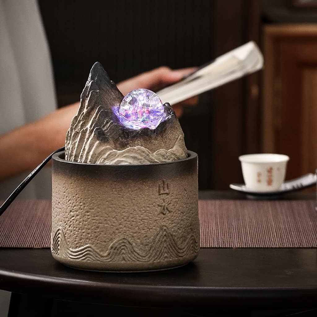 HIHELO Desktop Fountain Tabletop Fountain Ceramic Circulating Flow Fountain Ornament Living Room Entrance Office Desktop Fountain with Rolling Ball Water Fountain Outdoor (Color : C)