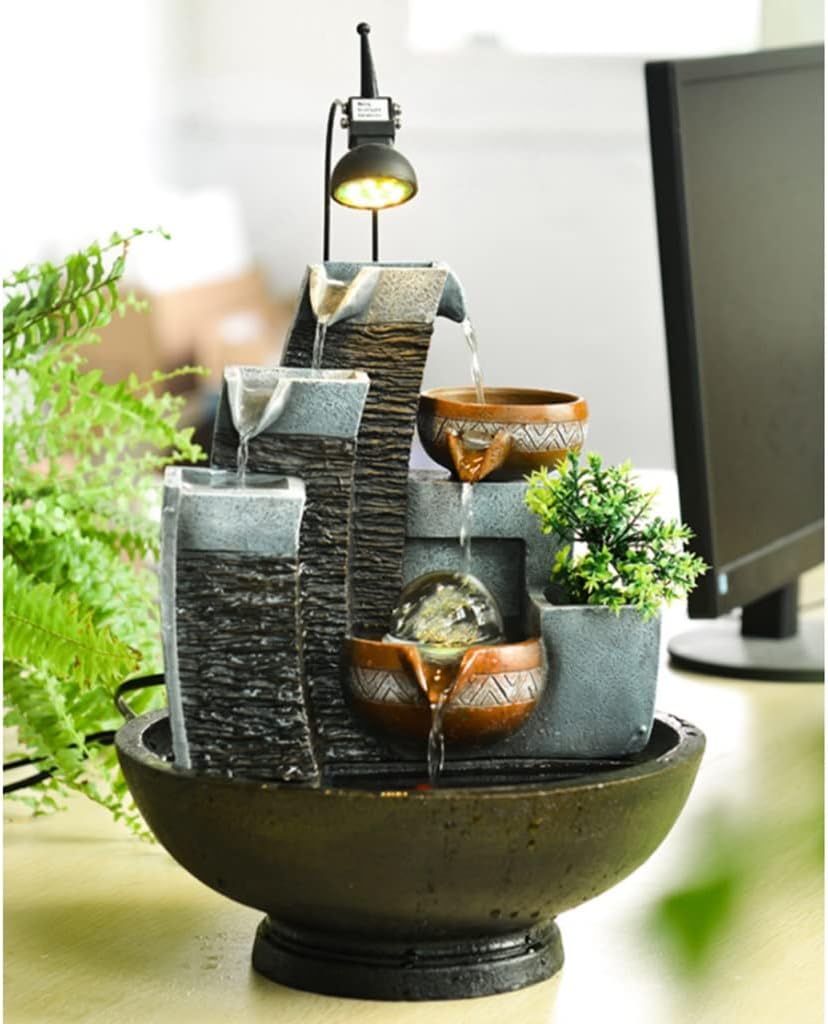 Tabletop Fountain Microscape Tabletop Fountain with Lights Desktop Fountain Ornaments Tabletop Waterfall Recirculating Flowing Water Office Ornamental (Size : 16.5' with Ceiling Light)