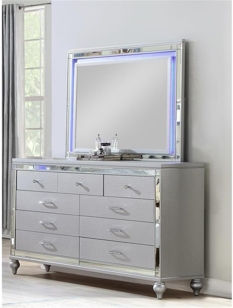 Sterling Queen 4 PC LED Bedroom Set Made with Wood in Silver Color