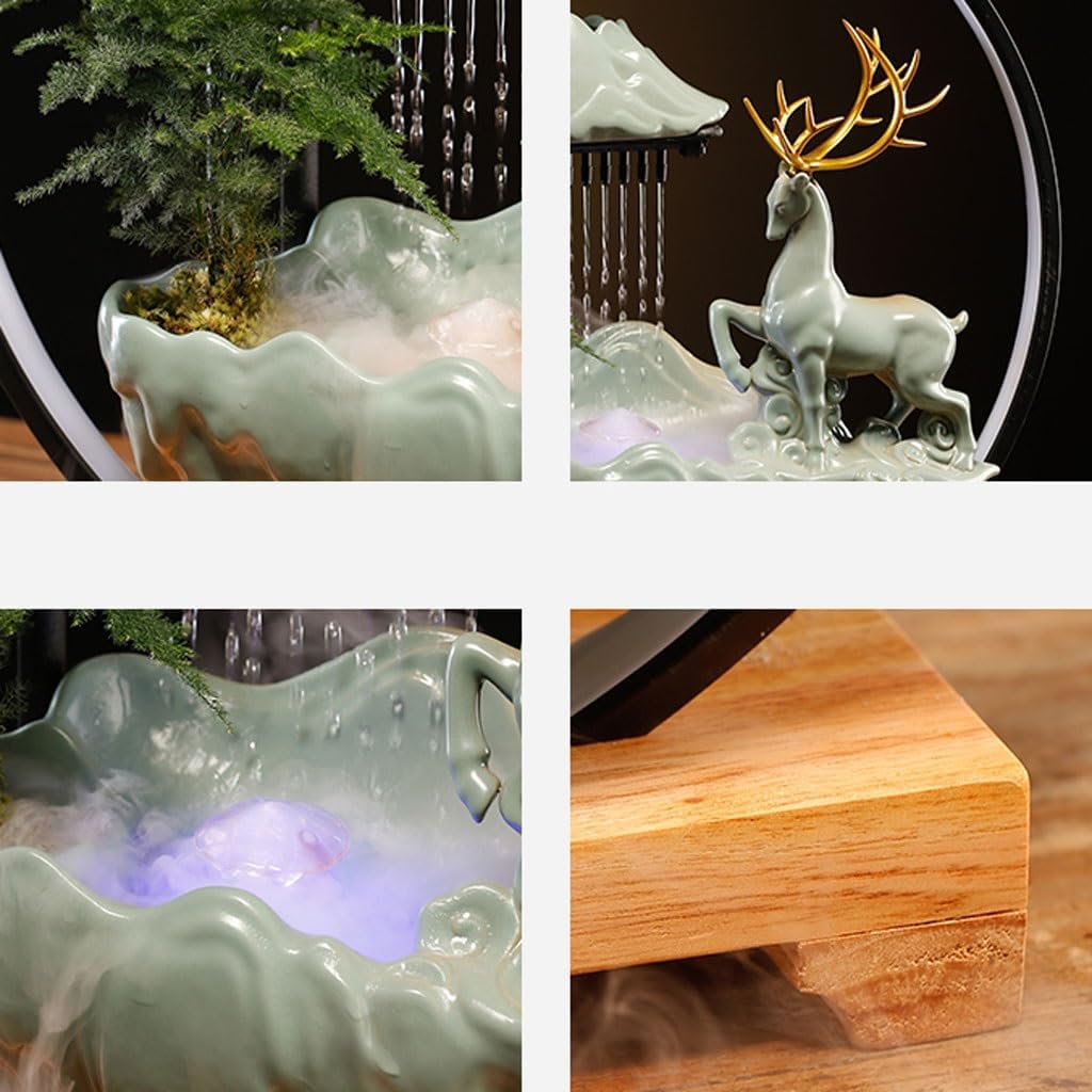 GUERNSEY Tabletop Fountain Chinese Creative Home Porch Water Ornaments Living Room Desktop Ceramic Fountain Office Circulating Water Fountain Indoor Waterfall Feature Indoor Fountain