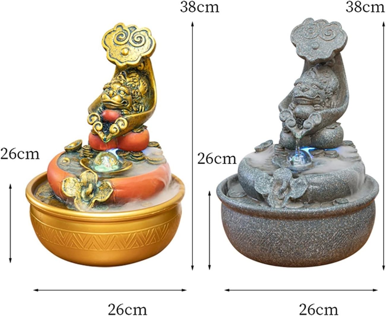 HIHELO Desktop Fountain Resin Tabletop Fountain Waterfall Decoration with LED Lights Portable Tabletop Decoration Zen Meditation Waterfall for Office Living Room Water Fountain Outdoor (Color : A)