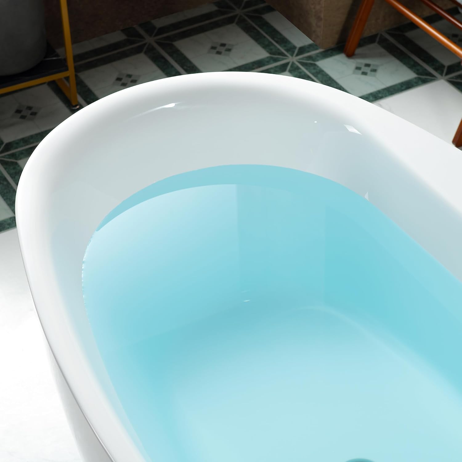 WOODBRIDGE 66' Acrylic Freestanding Bathtub Contemporary Soaking White Tub with Matte Black Overflow and Drain，B0027-MB