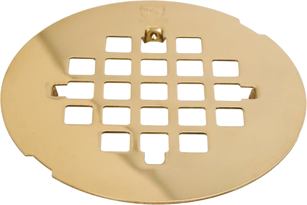 Westbrass D206P-50-01 2' No-Caulk PVC Compression Shower Drain with 4-1/4' Round Grid Cover, Polished Brass (50-Pack)