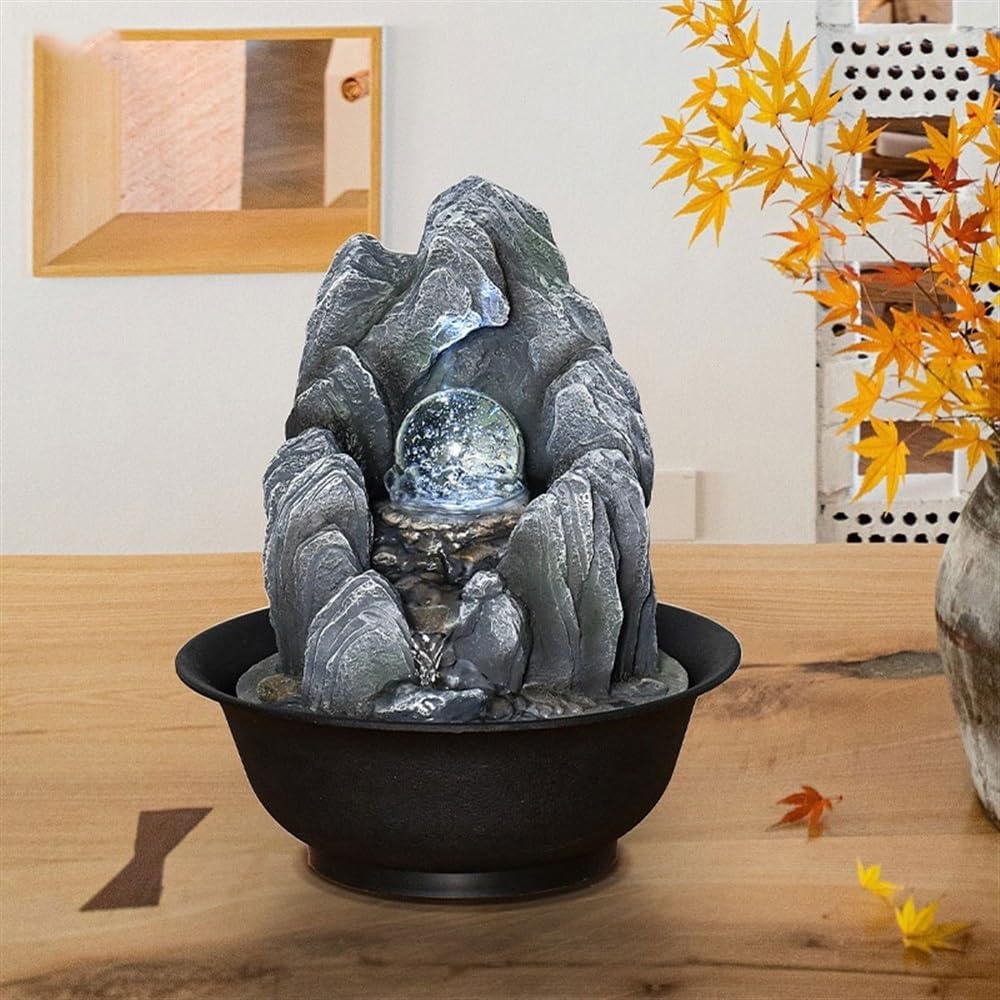 GLigeT Tabletop Fountain Circulation Water Features Fortune Feng Shui Ball Fountain Small Rockery Office Desktop Running Water Ornaments Water Fountain Decor