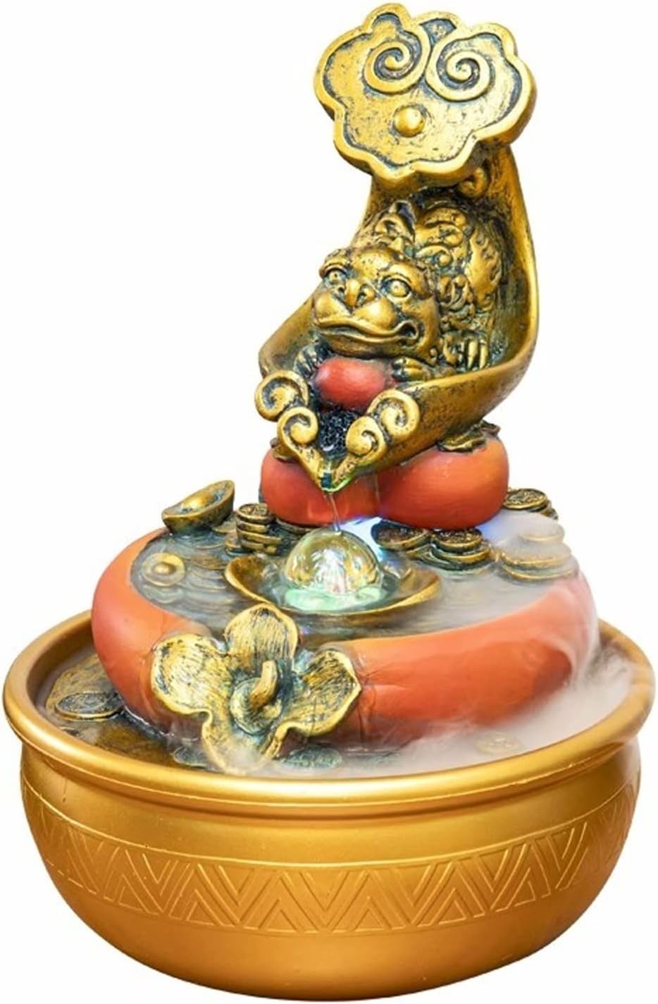 HIHELO Desktop Fountain Resin Tabletop Fountain Waterfall Decoration with LED Lights Portable Tabletop Decoration Zen Meditation Waterfall for Office Living Room Water Fountain Outdoor (Color : B)