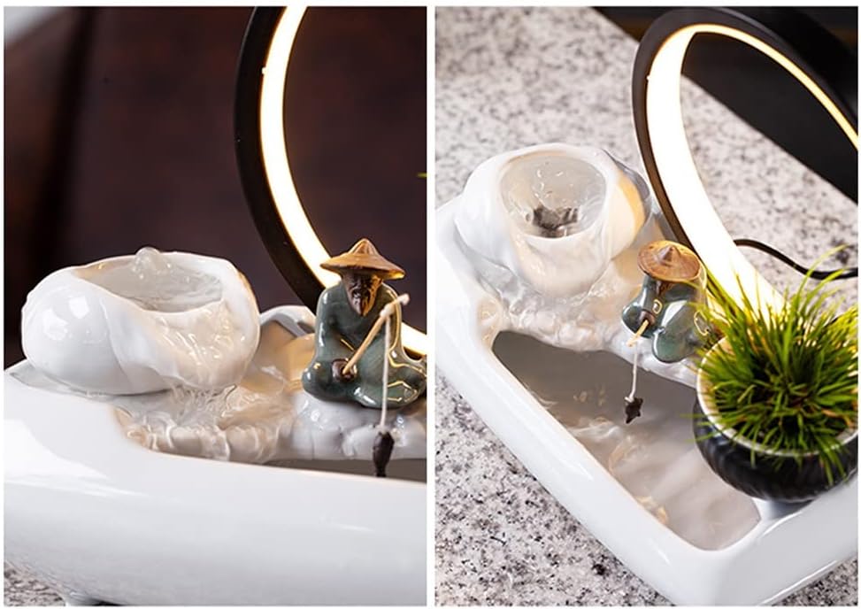 HIHELO Tabletop Fountain Tabletop Fountain Creative Living Room Ceramic Flowing Water Ornament Office Desktop Circulating Water Fountain Waterscape Indoor Fountain (Color : A)