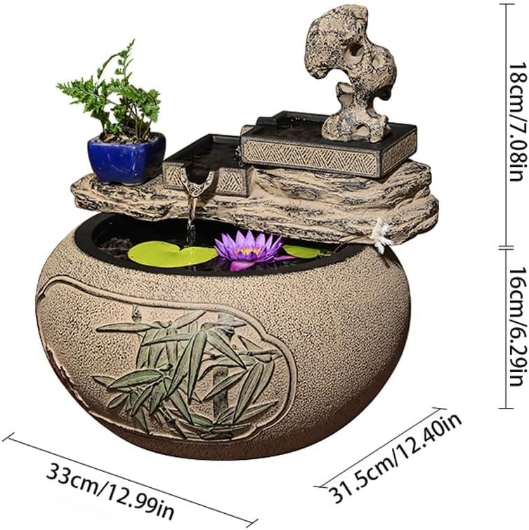 GUERNSEY Tabletop Fountain Chinese Style Water Ornaments Home Porch Living Room Desktop Office Circulating Water Fountain Landscape Indoor Fountain