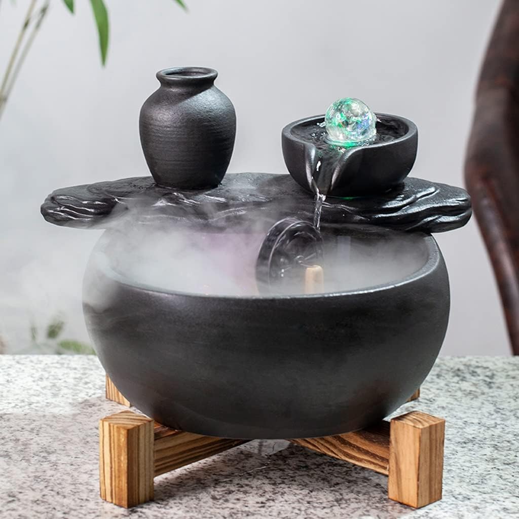 HIHELO Desktop Fountain Tabletop Fountain Creative Living Room Lucky Water Ornament Office Desktop Fountain Water View Coffee Table Desktop Decoration Water Fountain Outdoor (Color : with Nebulizer)